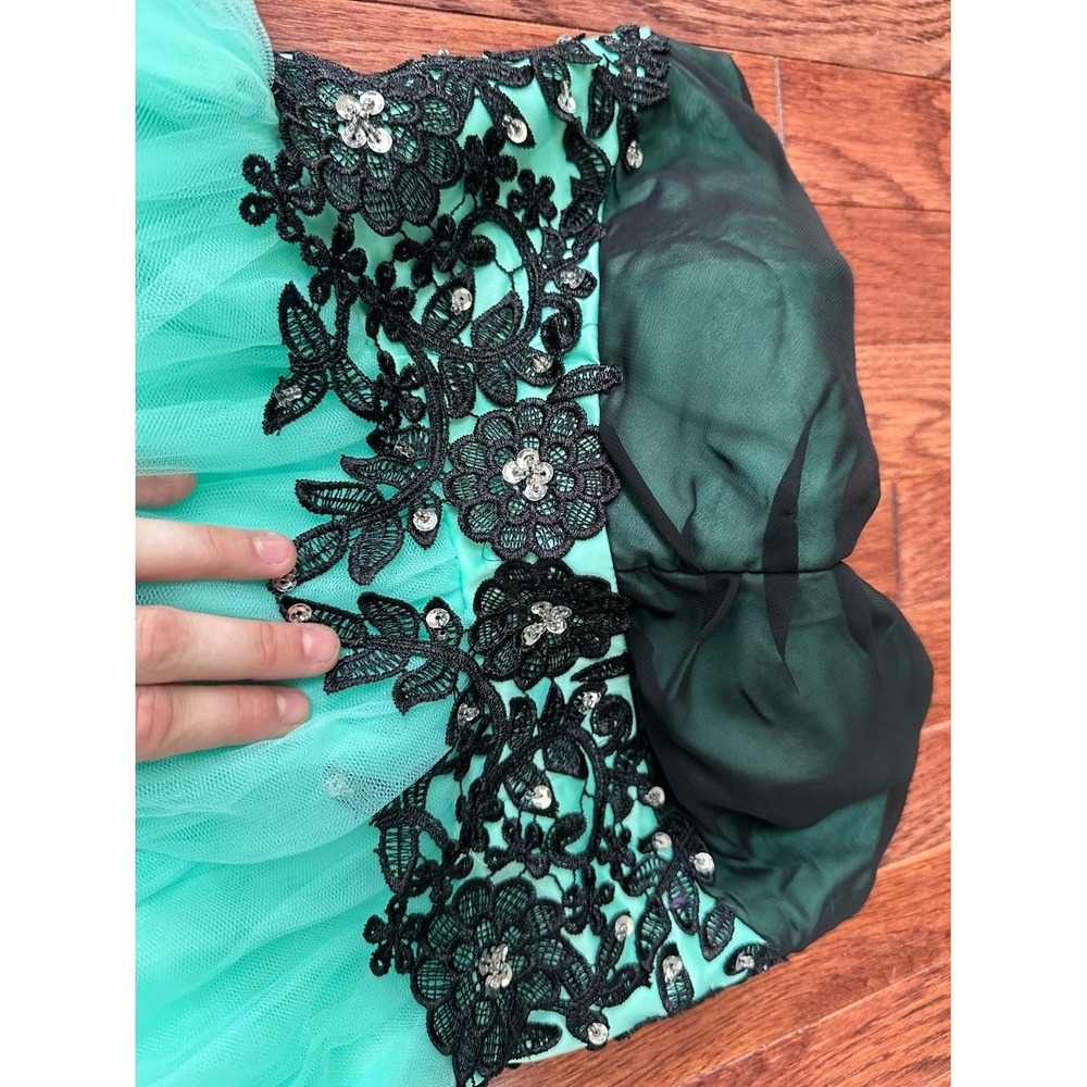 Custom Strapless Black Lace Mint Green Corset Back Cocktail Mini Dress Small - Picture 11 of 12
